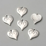 Tibetan Style Alloy Pendants, Heart with Footprints Charms, Antique Silver, 20.5x17x2mm, Hole: 1.5mm(FIND-CJC0009-99AS)