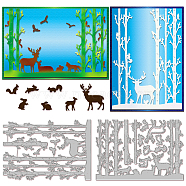 Forest Deer Carbon Steel Cutting Dies Stencils, for DIY Scrapbooking, Photo Album, Decorative Embossing Paper Card, Stainless Steel Color, 108~158x108~108x0.8mm, 2pcs/set(DIY-WH0309-1362)