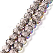 Electroplate Transparent Glass Beads Strands, Rainbow Plated Edge Beads , Faceted Flat Round, Lavender Blush, 5.5~6x6~7x3.5~4.5mm, Hole: 1~1.2mm, about 100pcs/strand, 20.79''(52.8cm)(EGLA-Z001-02B)