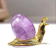 Natural Amethyst Ornament, with Metal Snail Holder for Home Office Desktop Feng Shui Ornament, 45x26x30mm(PW-WG59846-01)