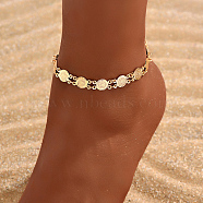 Elegant Brass Flat Round Link Anklets for Women, Real 18K Gold Plated, 8-5/8 inch(22cm)(JB1728)