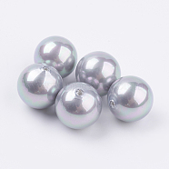 Shell Pearl Half Drilled Beads, Round, Light Grey, 14mm, Hole: 1mm(BSHE-G015-14mm-04C)