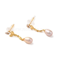 Sterling Silver Dangle Earrings, with Natural Pearl, Jewely for Women, Teardrop, Real 18K Gold Plated, 30x6mm(EJEW-K273-34G)