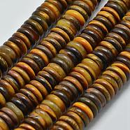Natural Tiger Eye Heishi Beads Strands, Disc/Flat Round, 8x2~3mm, Hole: 1mm, about 130pcs/strand, 15.35 inch(G-K208-25-8mm)