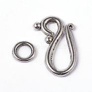 Tibetan Style Alloy Hook and Eye Clasps, Cadmium Free & Nickel Free & Lead Free, Antique Silver, 20.5x12mm, Hole: 5mm(PALLOY-E436-56AS-NR)