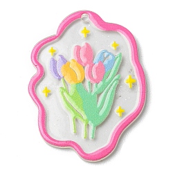 Transparent Glitter Dust Powder, Acrylic Pendants, Flower, Colorful, 39x28.5x2mm, Hole: 1.8mm(MACR-Q160-03F)