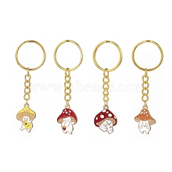 4Pcs 4 Styles Alloy Enamel Pendants Mushroom Character Keychain, with Iron Split Key Rings, Mixed Color, 72~76mm, 1pc/style(KEYC-JKC00432)