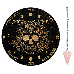 AHADEMAKER 1Pc Cone/Spike/Pendulum Natural Rose Quartz Stone Pendants, 1Pc 304 Stainless Steel Cable Chain Necklaces, 1Pc PVC Custom Pendulum Board, Dowsing Divination Board, Skull Pattern, Board: 200x4mm(DIY-GA0004-30I)