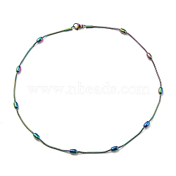 Ion Plating(IP) 304 Stainless Steel Round Snake Chain Necklace with Oval Beaded, Rainbow Color, 16.46 inch(41.8cm)(NJEW-E098-04RC)