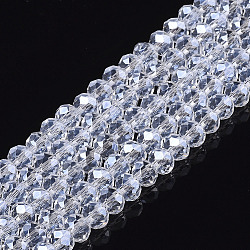 Electroplate Glass Beads Strands, Pearl Luster Plated, Faceted, Rondelle, Clear, 10x8mm, Hole: 1mm, about 63~65pcs/strand, 49~50cm(EGLA-A034-T10mm-A08)