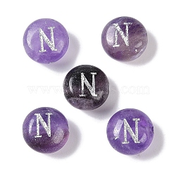 Natural Amethyst Beads, Rondelle with Letter, Letter N, 8.5~9x5~5.5mm, Hole: 1.2mm(G-L524-20N-03)