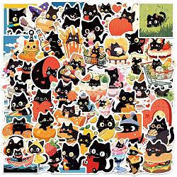 60Pcs Cute Cat Theme PVC Adhesive Waterproof Cartoon Stickers Set, for DIY Scrapbooking and Journal Decoration, Black, 42~68.5x38.5~58x0.2mm(STIC-C005-05)