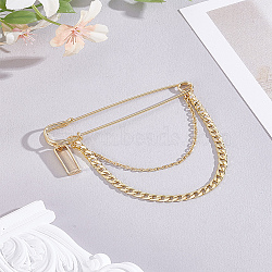 1Pc Alloy Hanging Chain Brooches, Curb Chain Brooshes, with Rectangle, Golden, 68x80mm(JEWB-LP0004-20)