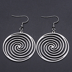 201 Stainless Steel Dangle Earrings, Vortex, Stainless Steel Color, 59mm, Pin: 0.6mm(X-STAS-S105-JN602-1)