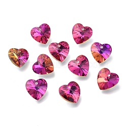 Faceted Glass Charms, Heart, Back Plated, Magenta, 14x14x7.5mm, Hole: 1.4mm(RGLA-L026-B02)