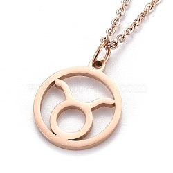 304 Stainless Steel Pendant Necklaces, with Lobster Claw Clasps, Constellation/Zodiac Sign, Rose Gold, Taurus, 19.56 inch(49.7cm)(NJEW-Z004-05RG)