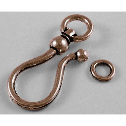 Tibetan Style S Hook Clasps, Cadmium Free & Lead Free, Red Copper, S Hook: 38x16x8mm, Ring: 8mm, Hole: 5mm(X-RLF5091Y)
