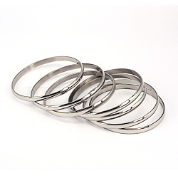 304 Stainless Steel Bangle Sets, Stainless Steel Color, 68mm, 5.2mm, about 7pcs/set(BJEW-O115-62P)