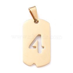 Vacuum Plating 304 Stainless Steel Pendants, Rectangle with Number, Golden, Num.4, 27.5x14.5x1.5mm, Hole: 7.5x3mm(STAS-H144-02G-4)