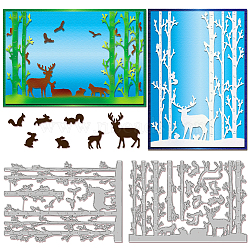 Forest Deer Carbon Steel Cutting Dies Stencils, for DIY Scrapbooking, Photo Album, Decorative Embossing Paper Card, Stainless Steel Color, 108~158x108~108x0.8mm, 2pcs/set(DIY-WH0309-1362)