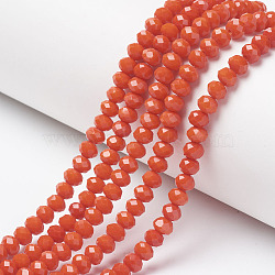 Opaque Solid Color Glass Beads Strands, Faceted, Rondelle, Orange Red, 8x6mm, Hole: 1mm, about 72pcs/strand, 16.14 inch(41cm)(X1-EGLA-A034-P8mm-D03)