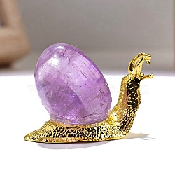 Natural Amethyst Ornament, with Metal Snail Holder for Home Office Desktop Feng Shui Ornament, 45x26x30mm(PW-WG59846-01)