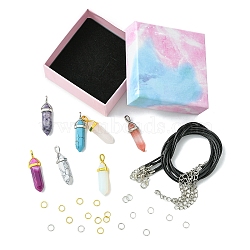 DIY Bullet Natural & Synthetic Gemstone Necklace Jewelry Making Kits, with Waxed Cord Necklaces, 36~40x12mm, Hole: 3x4mm(DIY-YW0012-32)