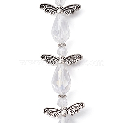 Angel Fairy Shape Electroplate Transparent Glass Beads Strands, with Tibetan Style Alloy Wing Beads and Nylon Wire, Clear, 28x21.5x10mm, Hole: 0.8mm, about 4pcs/strand, 4.13 inch(10.5cm)(AJEW-JB01172-03)