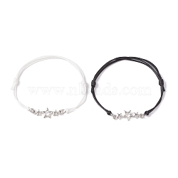 2Pcs 2 Color Triple Star Zinc Alloy Link Bracelets Set, Waxed Polyester Cord Adjustable Bracelets, WhiteSmoke, Inner Diameter: 1-3/4~3-1/8 inch(4.3~7.9cm), 1Pc/color(BJEW-JB09977-01)