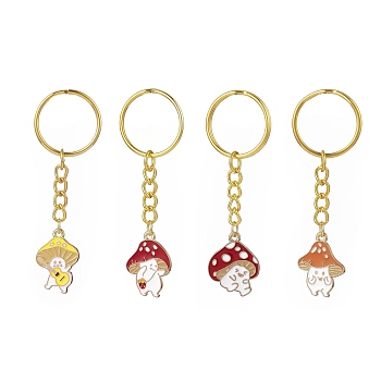 4Pcs 4 Styles Alloy Enamel Pendants Mushroom Character Keychain, with Iron Split Key Rings, Mixed Color, 72~76mm, 1pc/style