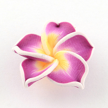 Handmade Polymer Clay 3D Flower Plumeria Beads, Orchid, 15x8mm, Hole: 2mm