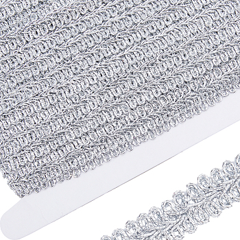15 Yards Metallic Lace Trims, Polyester Centipede Lace Ribbon, with 1Pc Cardboard Display Card, for Sewing Decoration, Silver, 12~13mm