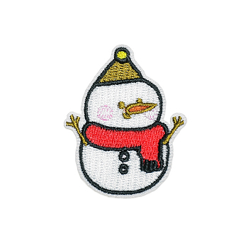 Christmas Theme Computerized Embroidery Cloth Self Adhesive Patches, Stick On Patch, Costume Accessories, Appliques, Snowman, 51x41mm