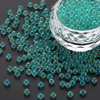 DIY 3D Nail Art Decoration Mini Glass Beads, Tiny Caviar Nail Beads, AB Color Plated, Round, Medium Turquoise, 3.5mm, about 450g/bag