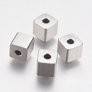 304 Stainless Steel Beads, Cube, Stainless Steel Color, 6x6x6mm, Hole: 2mm