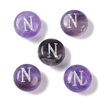 Natural Amethyst Beads, Rondelle with Letter, Letter N, 8.5~9x5~5.5mm, Hole: 1.2mm