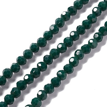 Faceted Glass Beads Strands, Round, Dark Green, 6x5.5mm, Hole: 1.2mm, about 95pcs/strand, 22.24''(56.5cm)