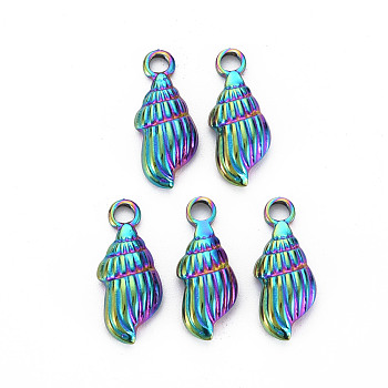 201 Stainless Steel Shell Pendants, Conch, Rainbow Color, 18x7.5x3.5mm, Hole: 2mm