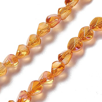 Electroplate Glass Beads Strands, Full Rainbow Plated, Nuggets, Dark Orange, 7x6.5x6mm, Hole: 0.9mm, about 90pcs/strand, 24.41 inch(62cm)