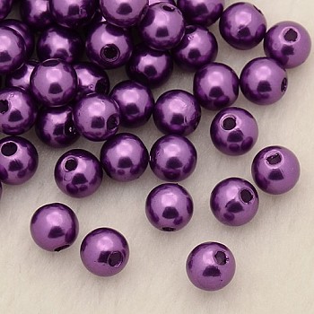 Imitation Pearl Acrylic Beads, Dyed, Round, Purple, 6x5.5mm, Hole: 1.5~2mm, about 4500pcs/pound