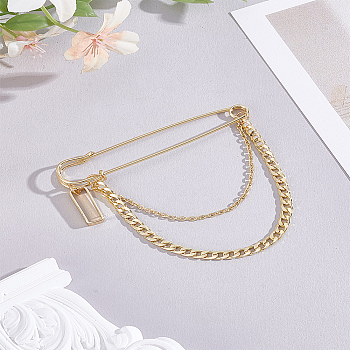 1Pc Alloy Hanging Chain Brooches, Curb Chain Brooshes, with Rectangle, Golden, 68x80mm