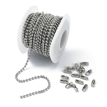 10M 304 Stainless Steel Ball Chains, Unwelded, with Spool, Stainless Steel Color, 2.4mm