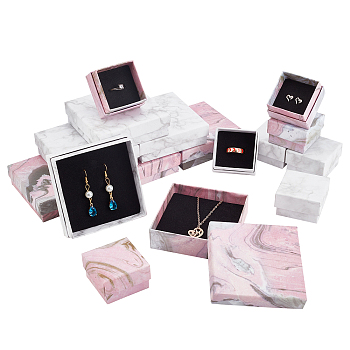 PandaHall Elite 16Pcs 4 Style Paper Cardboard Jewelry Boxes, with Black Sponge Mat, Square, Mixed Color, 4pcs/style