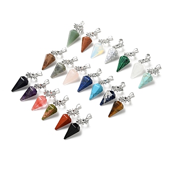 Natural & Synthetic Gemstone Pendants, with Platinum Plated Brass Findings, Cadmium Free & Lead Free, Sun & Diamond, 50~55mm, Hole: 4.5x7mm