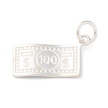 925 Sterling Silver Paper Money Pendants, with Jump Rings & 925 Stamp, Silver, 12x20x1.5mm, Hole: 3.5mm