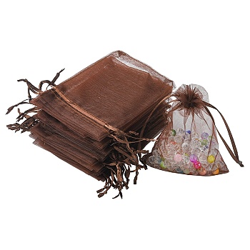Organza Bags Jewellery Storage Pouches, Wedding Favour Party Mesh Drawstring Gift Bags, Chocolate, 12x9cm