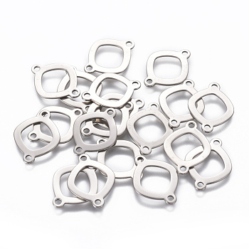 201 Stainless Steel Links connectors, Rhombus, Stainless Steel Color, 19x14x0.8mm, Hole: 1.6mm