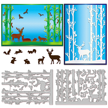 Forest Deer Carbon Steel Cutting Dies Stencils, for DIY Scrapbooking, Photo Album, Decorative Embossing Paper Card, Stainless Steel Color, 108~158x108~108x0.8mm, 2pcs/set