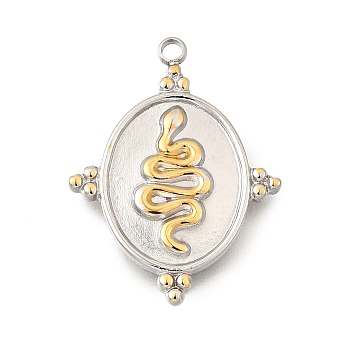 304 Stainless Steel Pendants, Golden & Stainless Steel Color, Oval with Snake, 22.5x17x2mm, Hole: 1.6mm