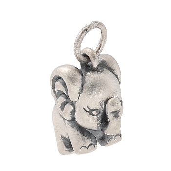 Fine Silver Vintage Elephant Charms, with Jump Rings, Antique Silver, 13.5x14x9.5mm, Hole: 4mm